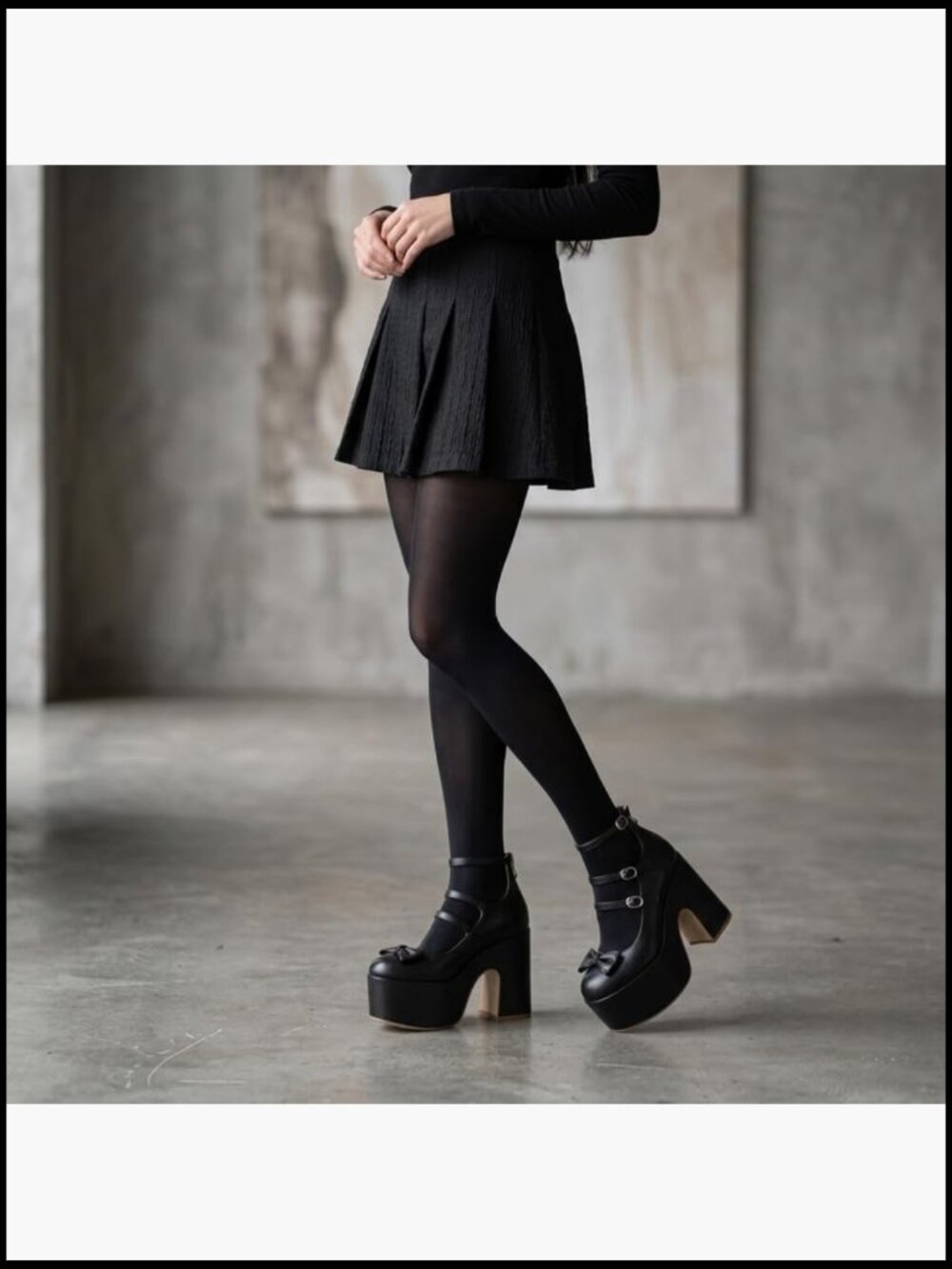 Mary Jane Platform Heels Chunky Block Heel Plaid Fabric Pumps Bow Ankle Strap - Picture 3 of 7